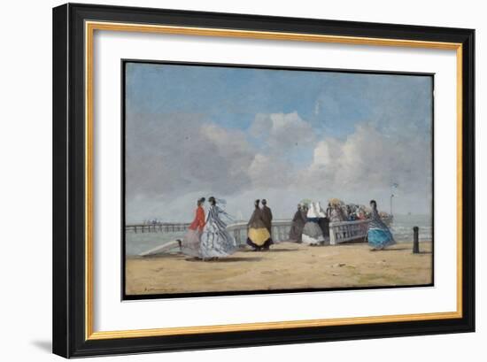 The Pier at Trouville, 1864 (Oil on Canvas)-Eugene Louis Boudin-Framed Giclee Print