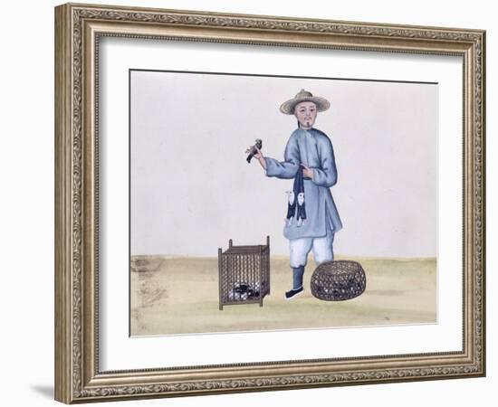 The Pigeon Seller, from a Book on the Street Calls of Peking, circa 1785-null-Framed Giclee Print