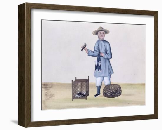 The Pigeon Seller, from a Book on the Street Calls of Peking, circa 1785-null-Framed Giclee Print