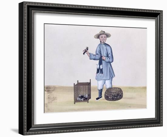 The Pigeon Seller, from a Book on the Street Calls of Peking, circa 1785-null-Framed Giclee Print