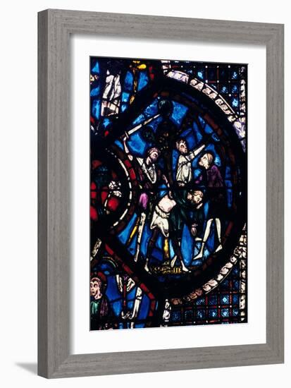 The Pilgrim Attacked by Thieves, Stained Glass, Chartres Cathedral, France, 1205-1215-null-Framed Photographic Print