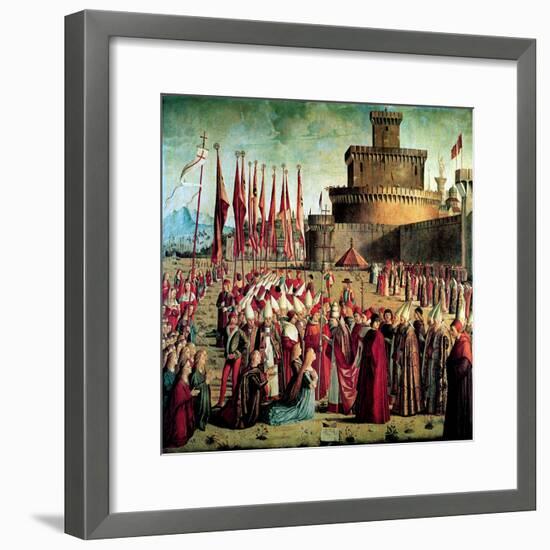 The Pilgrims are Met by Pope Cyriacus in Front of the Walls of Rome, 1497-null-Framed Giclee Print