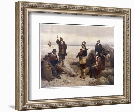 The "Pilgrims" Give Thanks to God for Their Safe Voyage after Landing in New England-G.h. Boughton-Framed Art Print