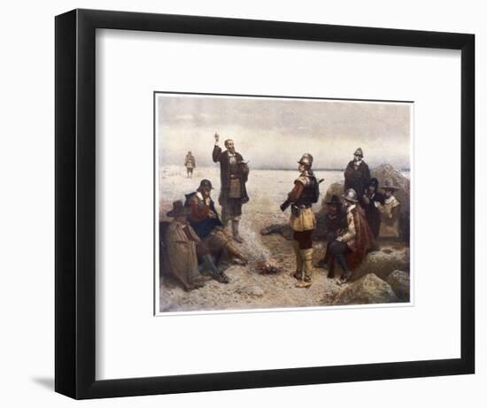 The "Pilgrims" Give Thanks to God for Their Safe Voyage after Landing in New England-G.h. Boughton-Framed Art Print