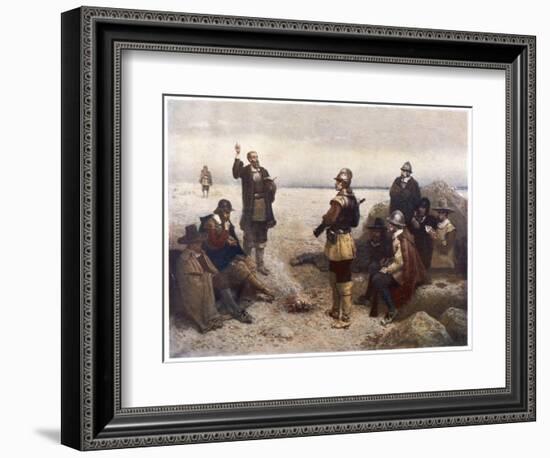 The "Pilgrims" Give Thanks to God for Their Safe Voyage after Landing in New England-G.h. Boughton-Framed Art Print