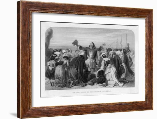 The "Pilgrims" Pray Before Embarking on the Voyage from Plymouth to America-E. Corbould-Framed Art Print