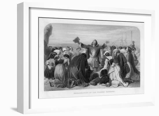 The "Pilgrims" Pray Before Embarking on the Voyage from Plymouth to America-E. Corbould-Framed Art Print