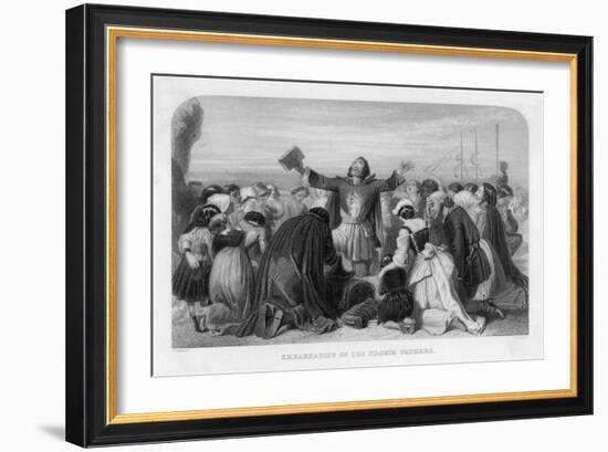 The "Pilgrims" Pray Before Embarking on the Voyage from Plymouth to America-E. Corbould-Framed Art Print