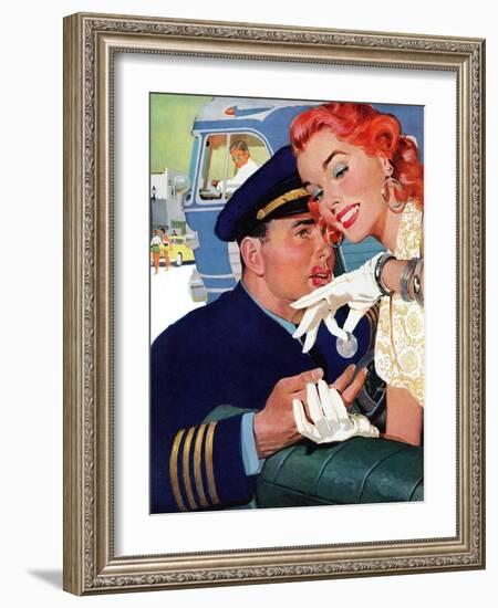 The Pilot Hated Stewardesses - Saturday Evening Post "Leading Ladies", May 15, 1954 pg.36-Robert Meyers-Framed Giclee Print