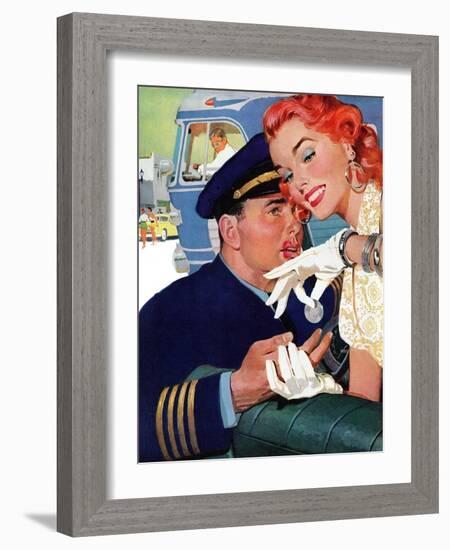 The Pilot Hated Stewardesses - Saturday Evening Post "Leading Ladies", May 15, 1954 pg.36-Robert Meyers-Framed Giclee Print