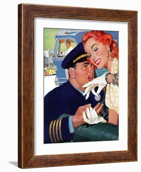 The Pilot Hated Stewardesses - Saturday Evening Post "Leading Ladies", May 15, 1954 pg.36-Robert Meyers-Framed Giclee Print