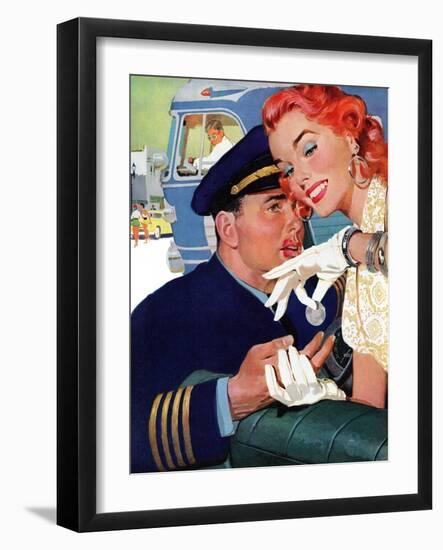 The Pilot Hated Stewardesses - Saturday Evening Post "Leading Ladies", May 15, 1954 pg.36-Robert Meyers-Framed Giclee Print
