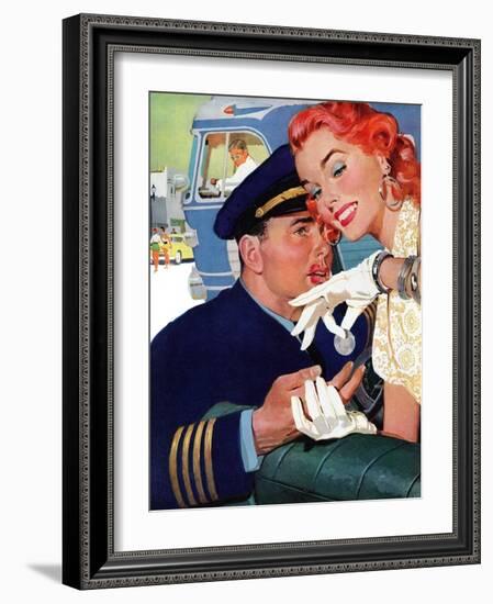 The Pilot Hated Stewardesses - Saturday Evening Post "Leading Ladies", May 15, 1954 pg.36-Robert Meyers-Framed Giclee Print