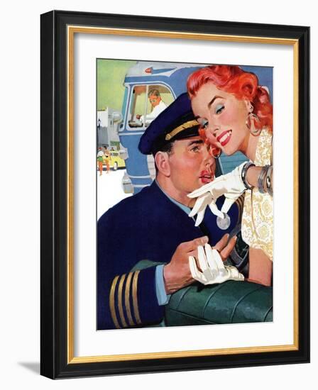 The Pilot Hated Stewardesses - Saturday Evening Post "Leading Ladies", May 15, 1954 pg.36-Robert Meyers-Framed Giclee Print