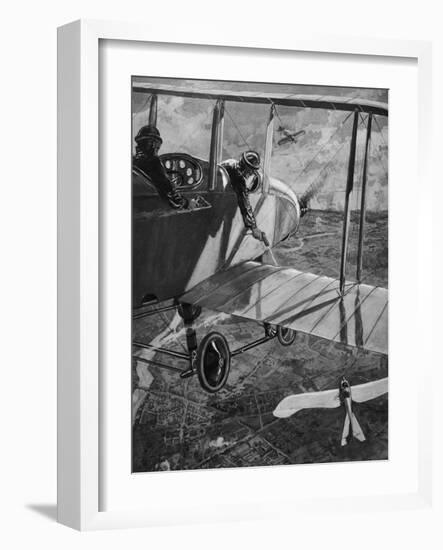 The Pilots of an Allied BE2 Aircraft Use Handguns to Attack a German Taube-null-Framed Art Print