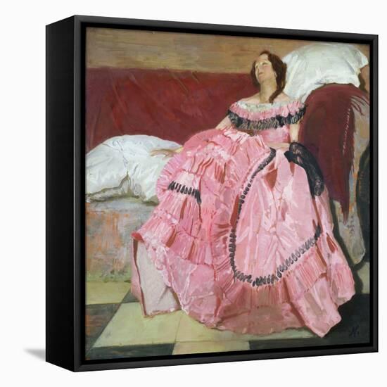 The Pink Dress (Oil on Panel)-William Nicholson-Framed Premier Image Canvas