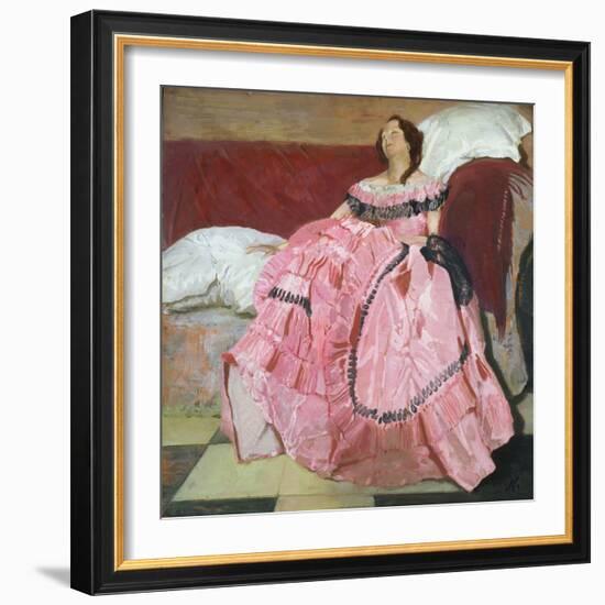 The Pink Dress (Oil on Panel)-William Nicholson-Framed Giclee Print