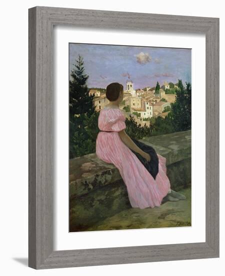 The Pink Dress, or View of Castelnau-Le-Lez, Herault, 1864-Frederic Bazille-Framed Giclee Print