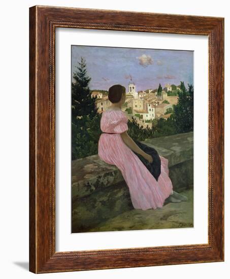 The Pink Dress, or View of Castelnau-Le-Lez, Herault, 1864-Frederic Bazille-Framed Giclee Print