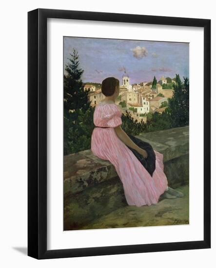 The Pink Dress, or View of Castelnau-Le-Lez, Herault, 1864-Frederic Bazille-Framed Giclee Print