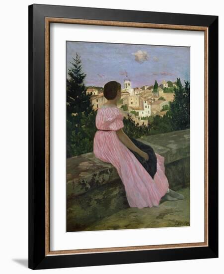 The Pink Dress, or View of Castelnau-Le-Lez, Herault, 1864-Frederic Bazille-Framed Giclee Print