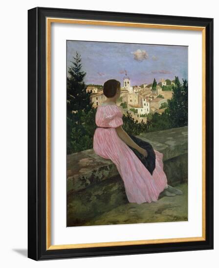 The Pink Dress, or View of Castelnau-Le-Lez, Herault, 1864-Frederic Bazille-Framed Giclee Print