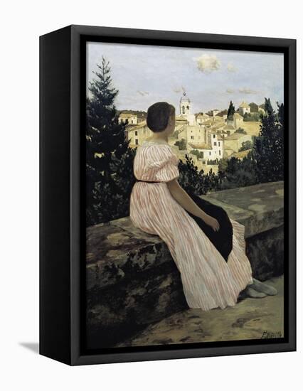 The Pink Dress, or View of Castelnau-Le-Lez-Frederic Bazille-Framed Stretched Canvas