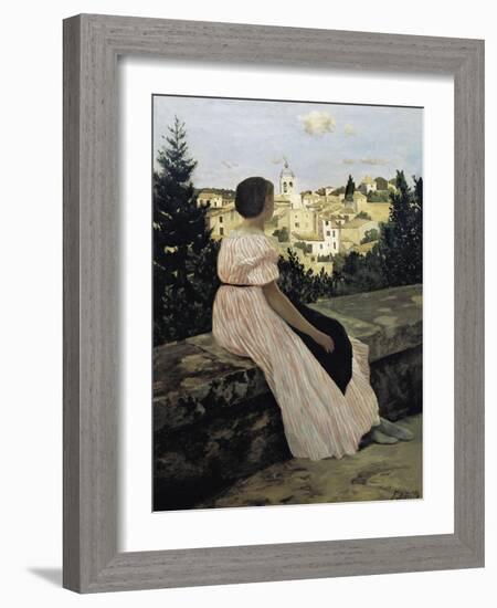 The Pink Dress, or View of Castelnau-Le-Lez-Frederic Bazille-Framed Art Print
