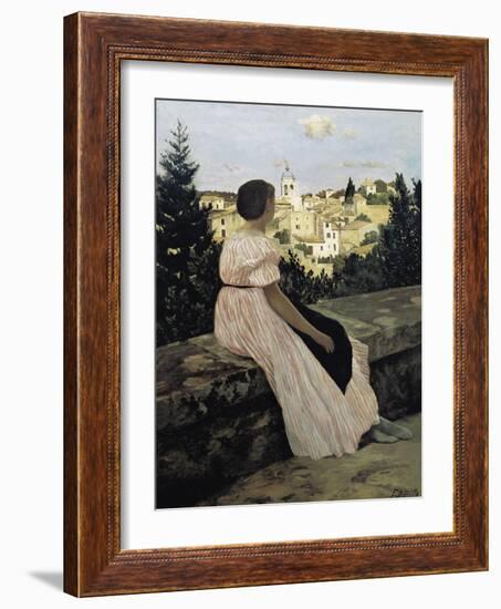 The Pink Dress, or View of Castelnau-Le-Lez-Frederic Bazille-Framed Art Print