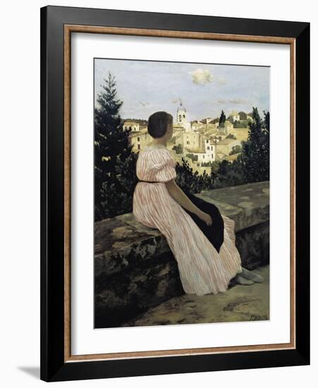 The Pink Dress, or View of Castelnau-Le-Lez-Frederic Bazille-Framed Art Print