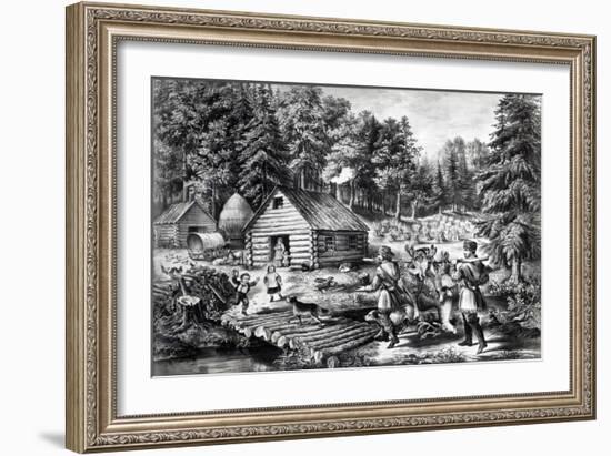 The Pioneer's Home on the Western Frontier, Pub. by Currier and Ives, 1867-American School-Framed Giclee Print