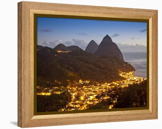 The Pitons and Soufriere at Night, St. Lucia, Windward Islands, West Indies, Caribbean-Donald Nausbaum-Framed Premier Image Canvas