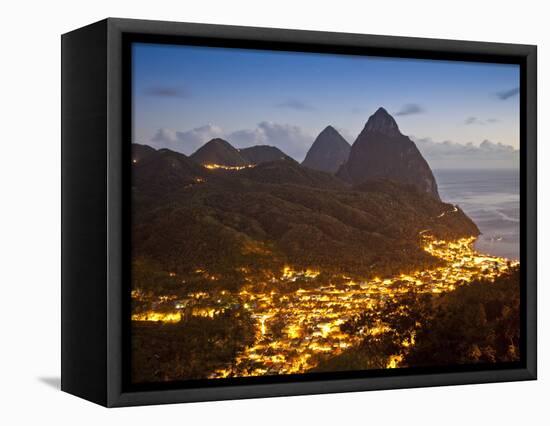 The Pitons and Soufriere at Night, St. Lucia, Windward Islands, West Indies, Caribbean-Donald Nausbaum-Framed Premier Image Canvas