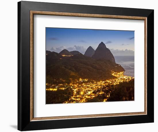 The Pitons and Soufriere at Night, St. Lucia, Windward Islands, West Indies, Caribbean-Donald Nausbaum-Framed Photographic Print