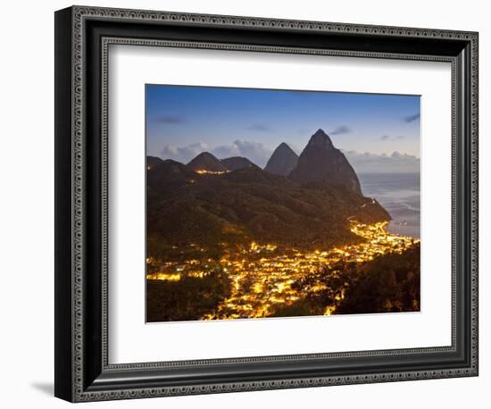 The Pitons and Soufriere at Night, St. Lucia, Windward Islands, West Indies, Caribbean-Donald Nausbaum-Framed Photographic Print