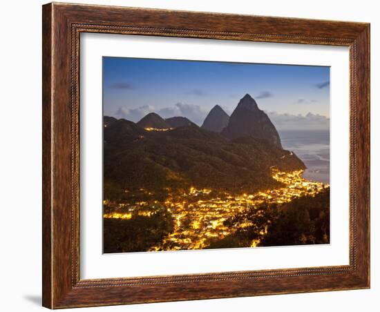 The Pitons and Soufriere at Night, St. Lucia, Windward Islands, West Indies, Caribbean-Donald Nausbaum-Framed Photographic Print