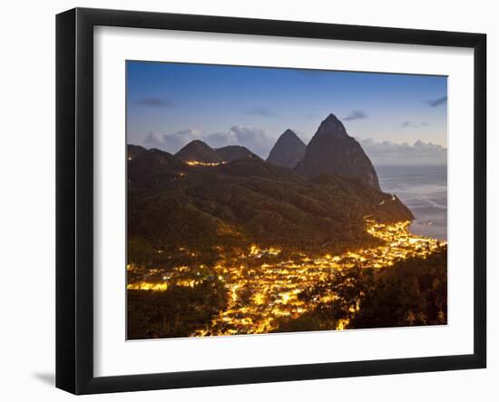 The Pitons and Soufriere at Night, St. Lucia, Windward Islands, West Indies, Caribbean-Donald Nausbaum-Framed Photographic Print