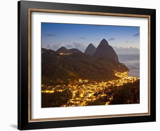 The Pitons and Soufriere at Night, St. Lucia, Windward Islands, West Indies, Caribbean-Donald Nausbaum-Framed Photographic Print