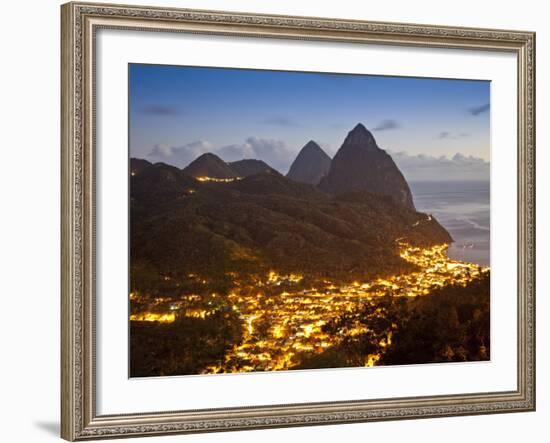 The Pitons and Soufriere at Night, St. Lucia, Windward Islands, West Indies, Caribbean-Donald Nausbaum-Framed Photographic Print