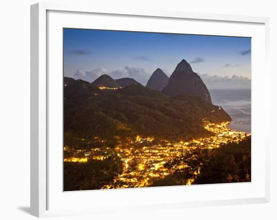 The Pitons and Soufriere at Night, St. Lucia, Windward Islands, West Indies, Caribbean-Donald Nausbaum-Framed Photographic Print