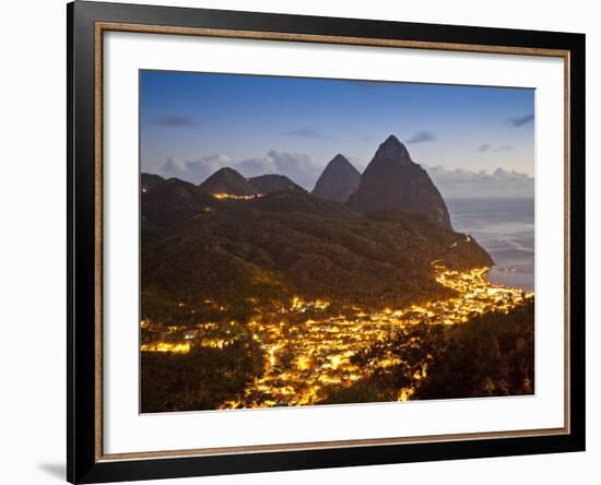 The Pitons and Soufriere at Night, St. Lucia, Windward Islands, West Indies, Caribbean-Donald Nausbaum-Framed Photographic Print