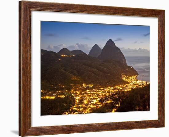 The Pitons and Soufriere at Night, St. Lucia, Windward Islands, West Indies, Caribbean-Donald Nausbaum-Framed Photographic Print