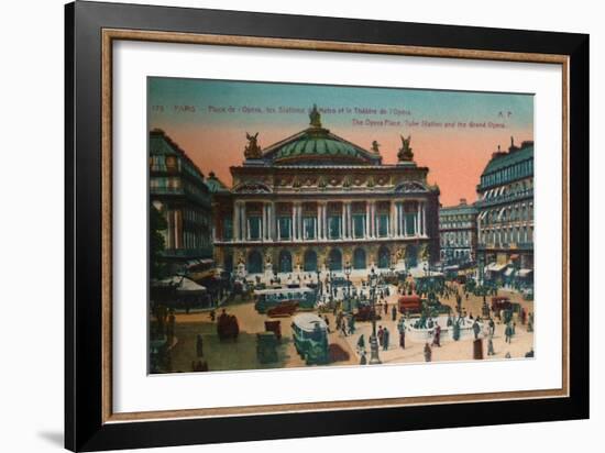 The Place de l'Opéra, Metro Station and L'Opéra Garnier, Paris, c1920-Unknown-Framed Giclee Print