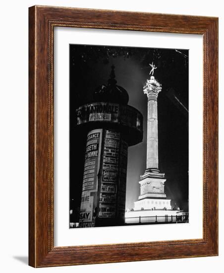 The Place de La Bastille Shimmering with Light During the Night-Ralph Morse-Framed Photographic Print