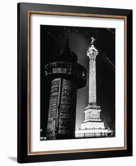 The Place de La Bastille Shimmering with Light During the Night-Ralph Morse-Framed Photographic Print