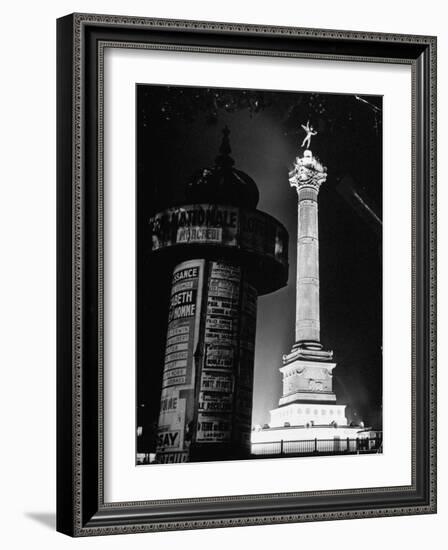 The Place de La Bastille Shimmering with Light During the Night-Ralph Morse-Framed Photographic Print