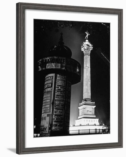 The Place de La Bastille Shimmering with Light During the Night-Ralph Morse-Framed Photographic Print