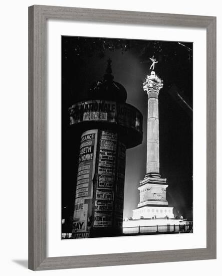 The Place de La Bastille Shimmering with Light During the Night-Ralph Morse-Framed Photographic Print