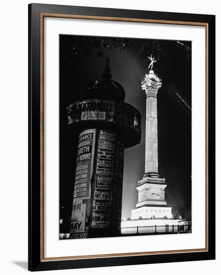 The Place de La Bastille Shimmering with Light During the Night-Ralph Morse-Framed Photographic Print