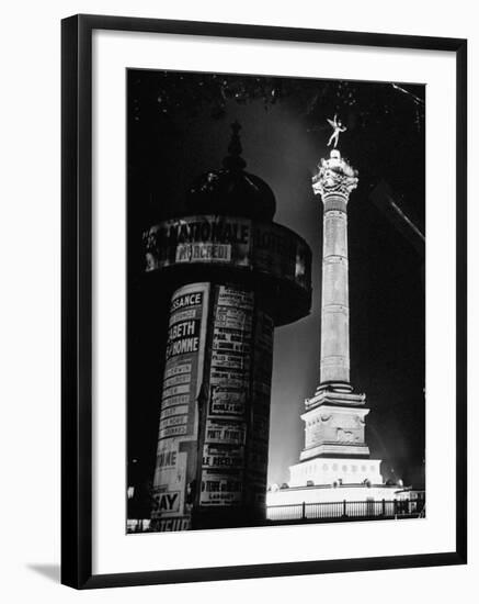 The Place de La Bastille Shimmering with Light During the Night-Ralph Morse-Framed Photographic Print